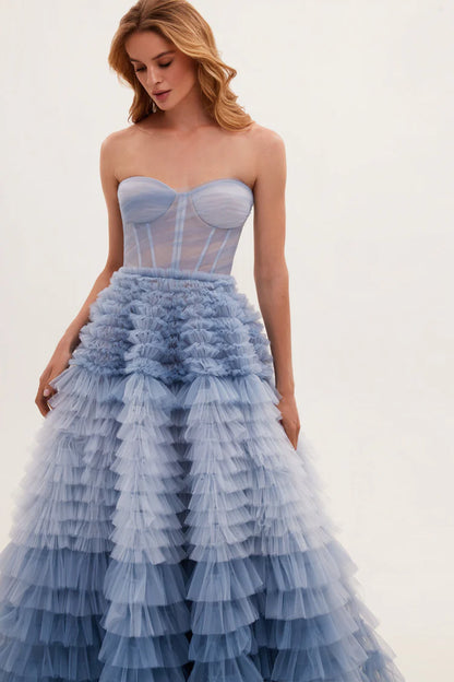 Bluebell Strapless Frill Layered Fluffy Dress