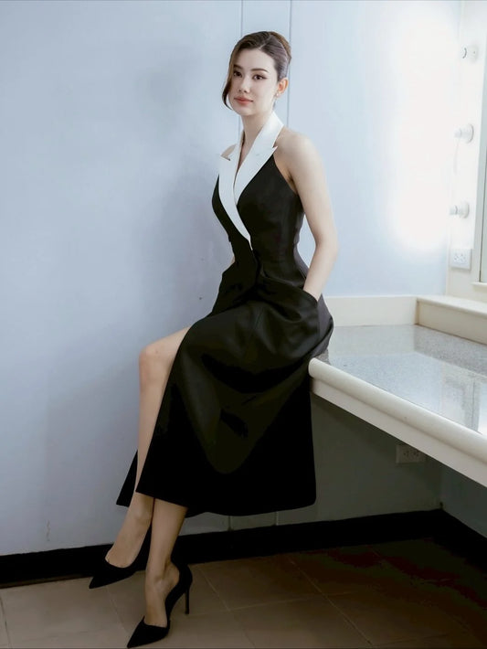 Noir Tuxedo Halter Dress