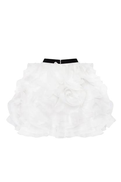 Heart Shaped Black Corset with Ruched White Flower Mini Skirt