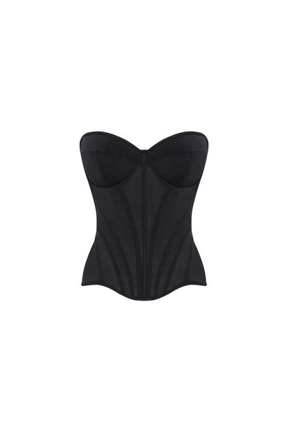 Heart Shaped Black Corset with Ruched White Flower Mini Skirt