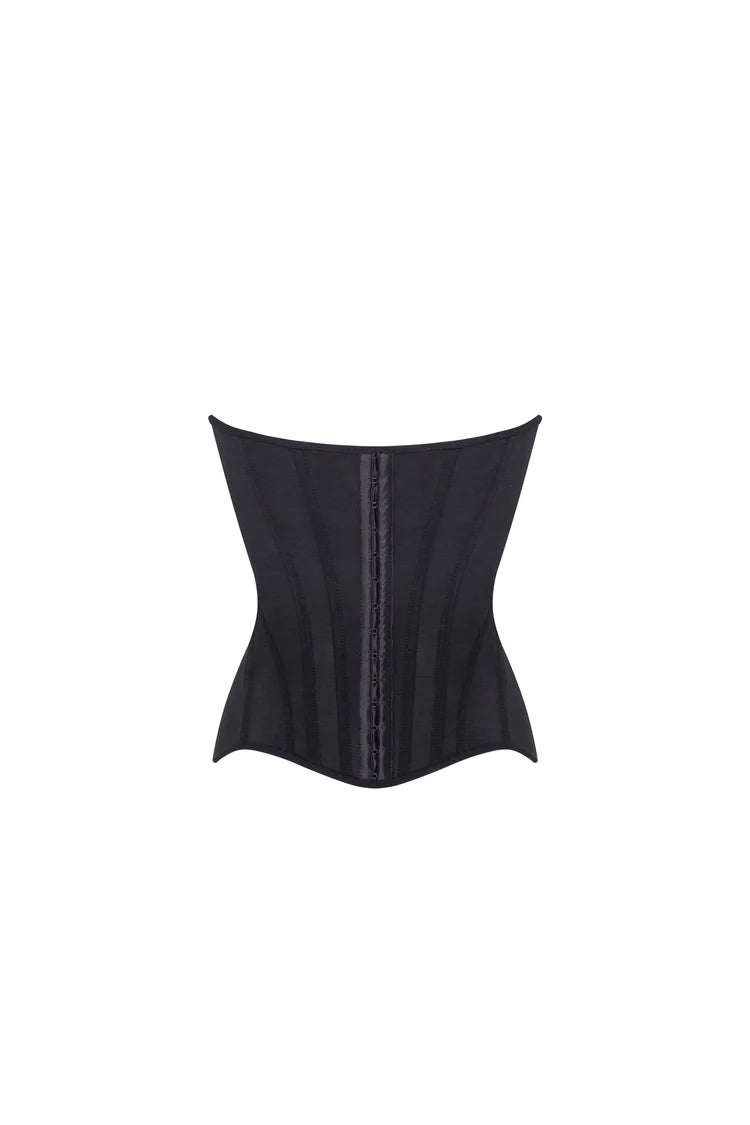 Heart Shaped Black Corset with Ruched White Flower Mini Skirt
