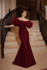 Elizabeth Classic Red Off Shoulder Gown