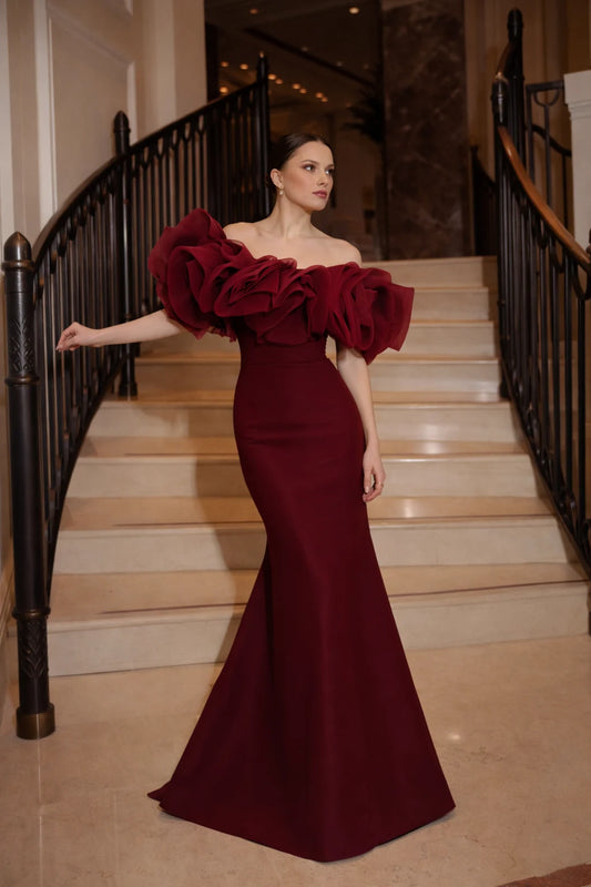 Elizabeth Classic Red Off Shoulder Gown
