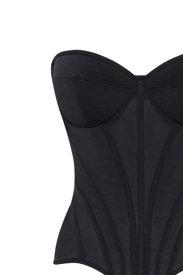 Heart Shaped Black Corset with Ruched White Flower Mini Skirt