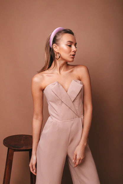 Classic Beige V-neck Sleeveless Jumpsuit