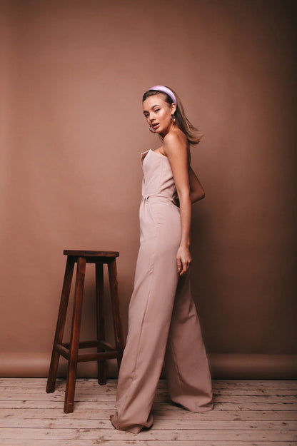 Classic Beige V-neck Sleeveless Jumpsuit