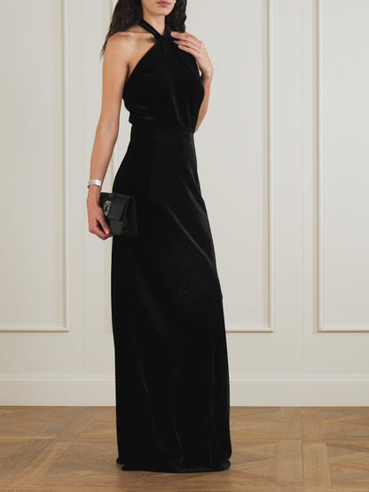 Velora Halter Neck Velvet Dress