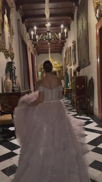 Misty Roselle Off Shoulder Frill Layered Gown