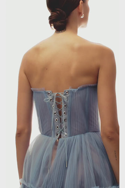 Cloudy Bluebell Tulle Ruffled Gown