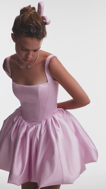 Adorable Puffy Pink Glow Mini Dress