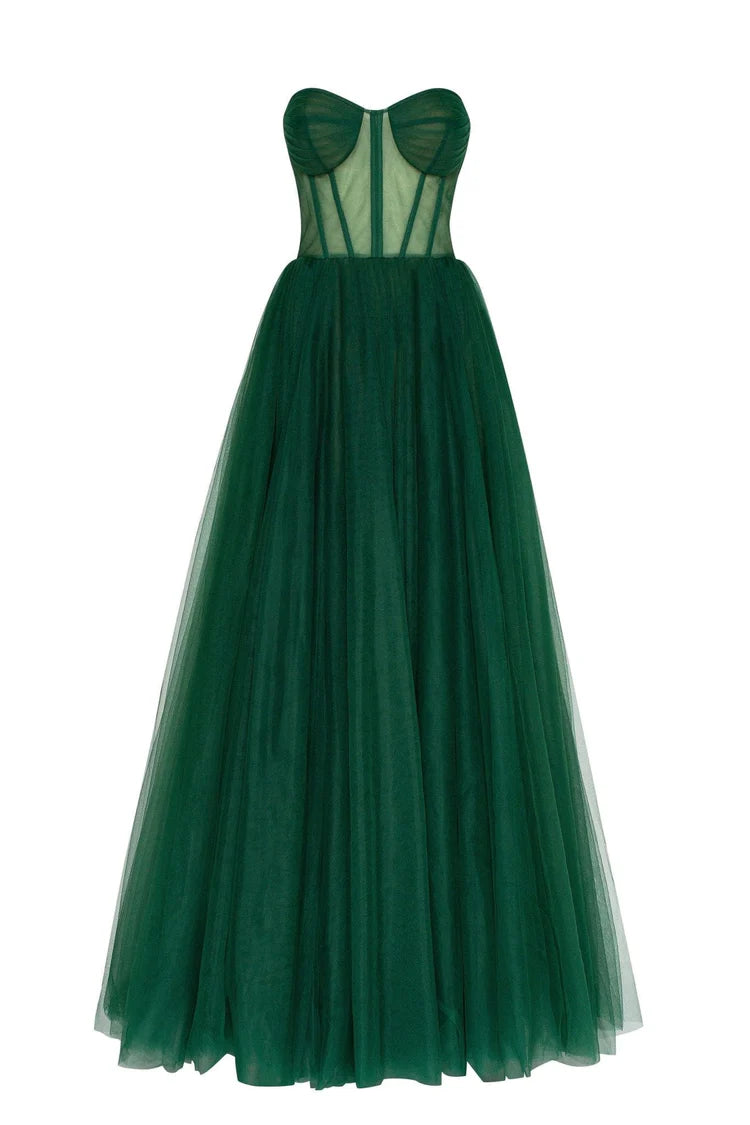 Forest Green Tulle Muse Gown with a Corset Bustier