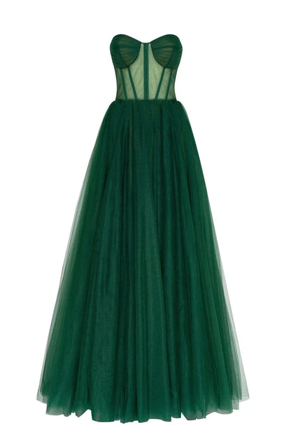 Forest Green Tulle Muse Gown with a Corset Bustier