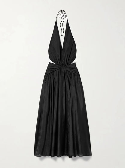 Halterneck Backless Draped Silk Dress